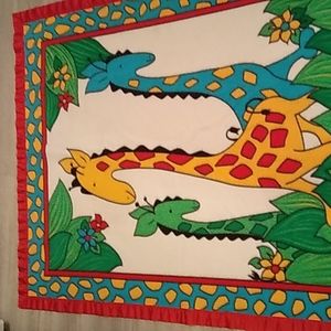 Vintage? Satin trim baby blanket fleece 🦒giraffe